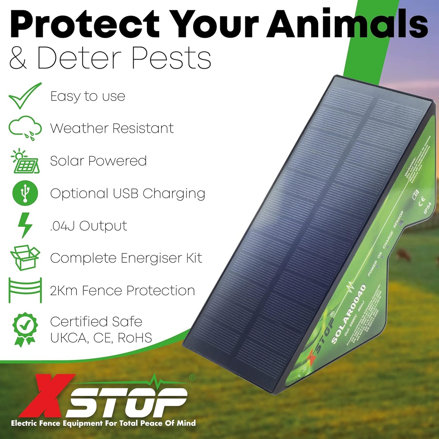 Solar Powered Electric Fence Energiser X-Stop 2Km Range