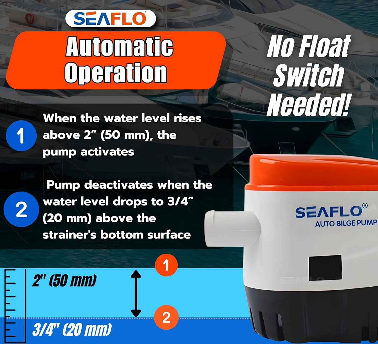 12V 1100GPH Seaflo Automatic Submersible Bilge Pump