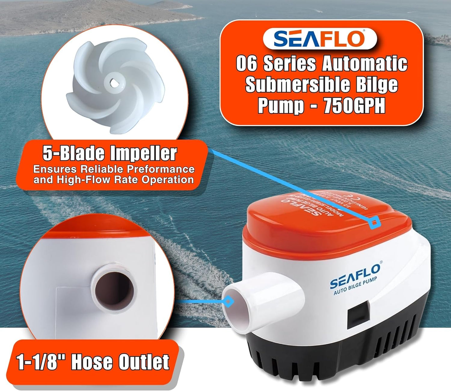 12V 1100GPH Seaflo Automatic Submersible Bilge Pump