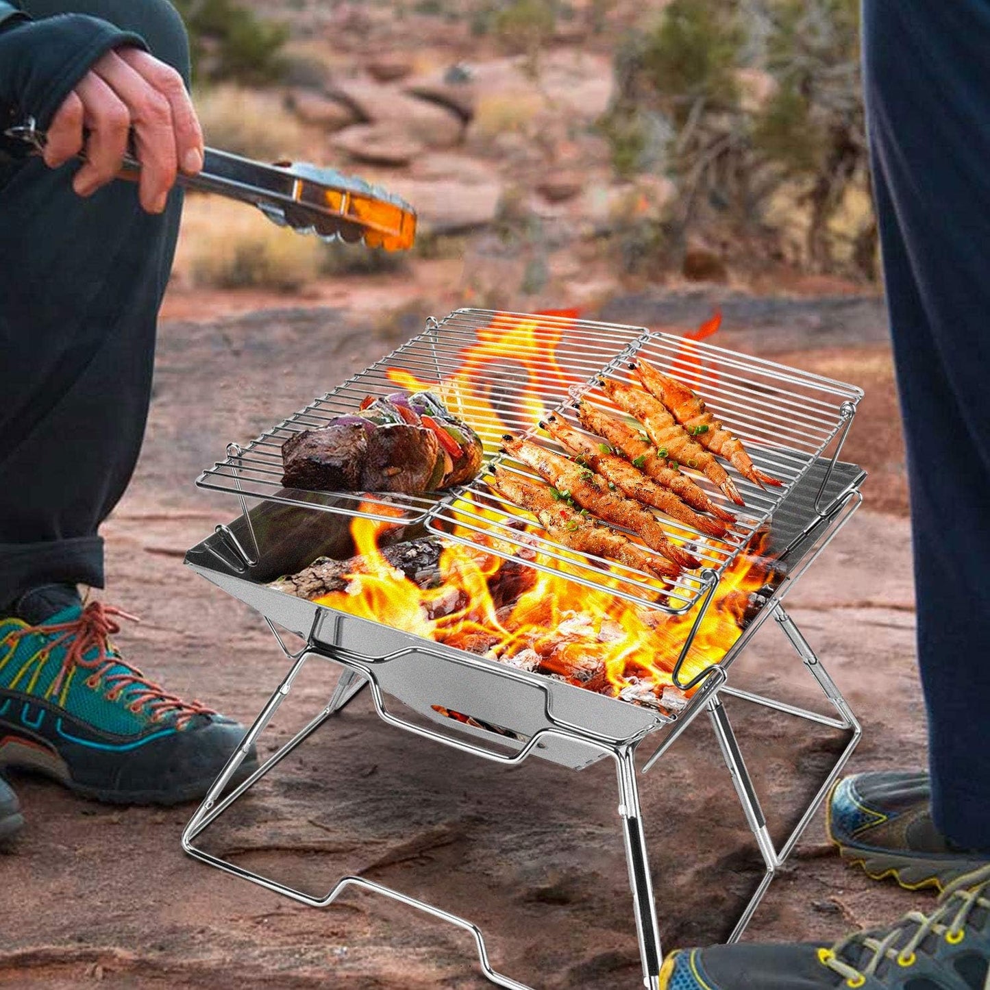 Folding BBQ Campfire Grill Barbeque Portable Camping Grill