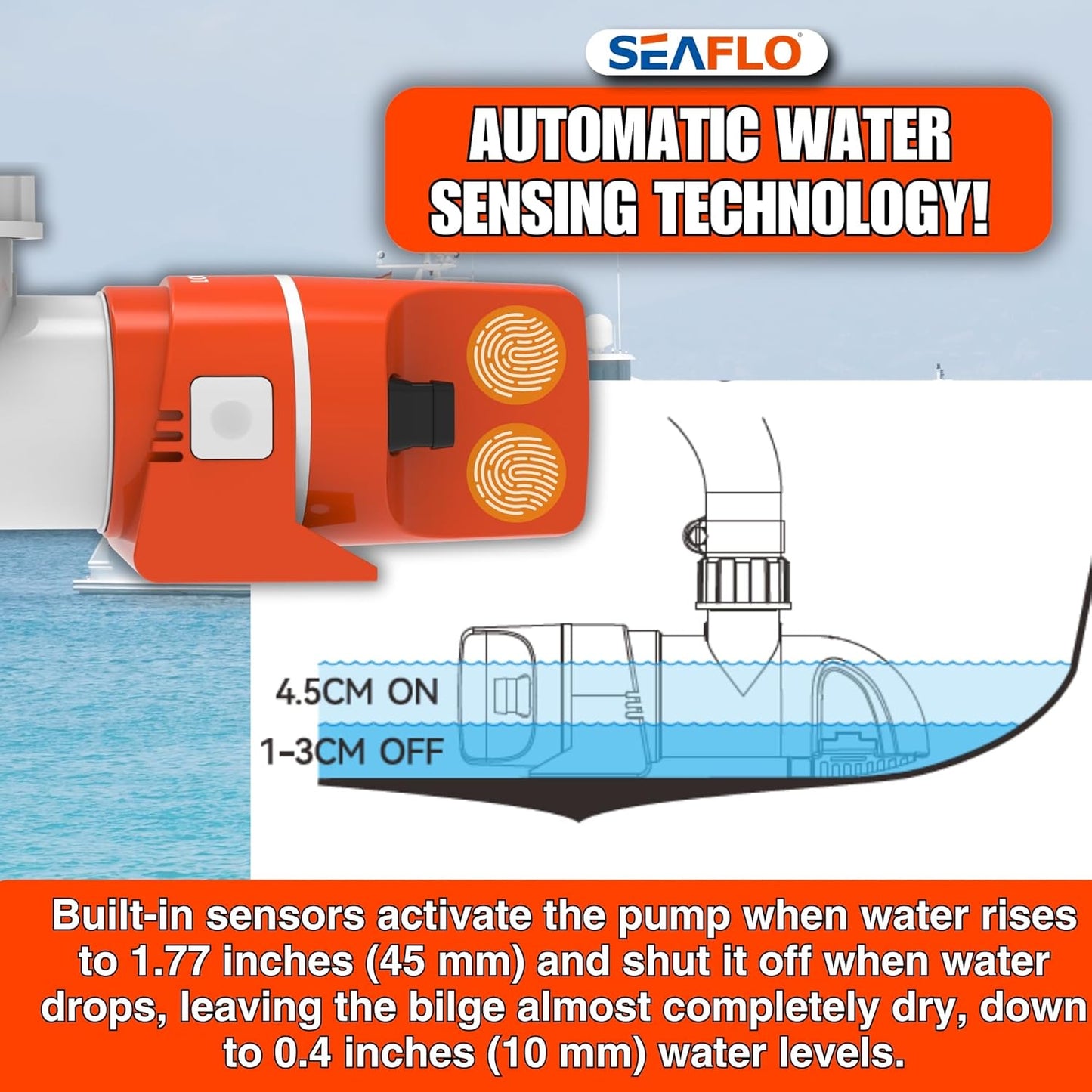 SEAFLO 1100GPH Bilge Pump Automatic Boat Marine Water Pump Low Profile 12V