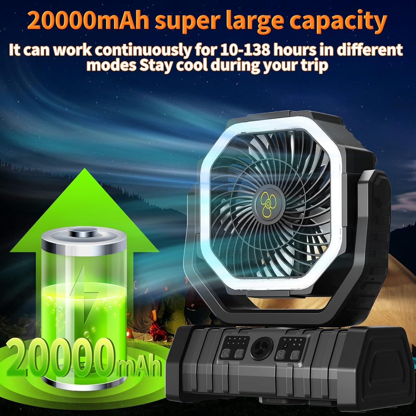 Portable Tent Camping Fan Desk Fan LED Lantern