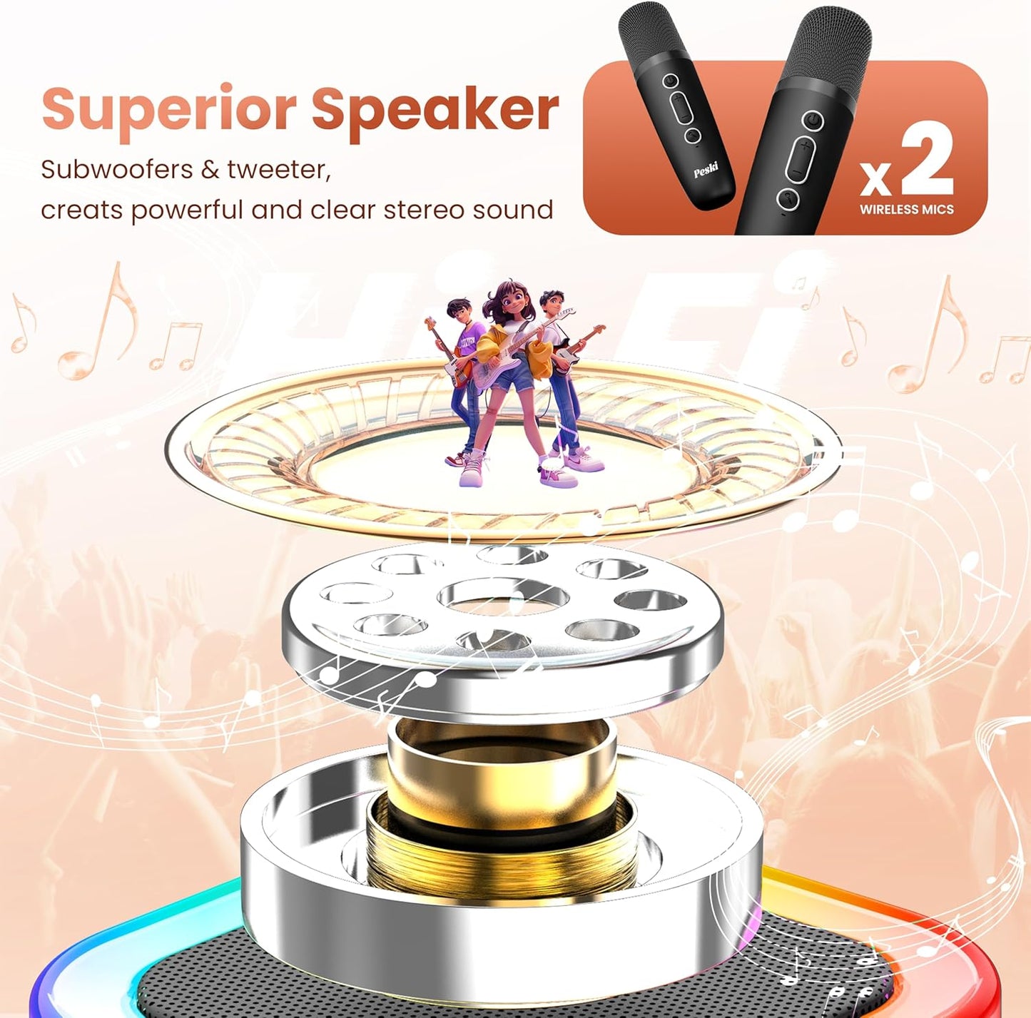 Bluetooth Singing Speaker Karaoke Player with 2 Wireless Microphones