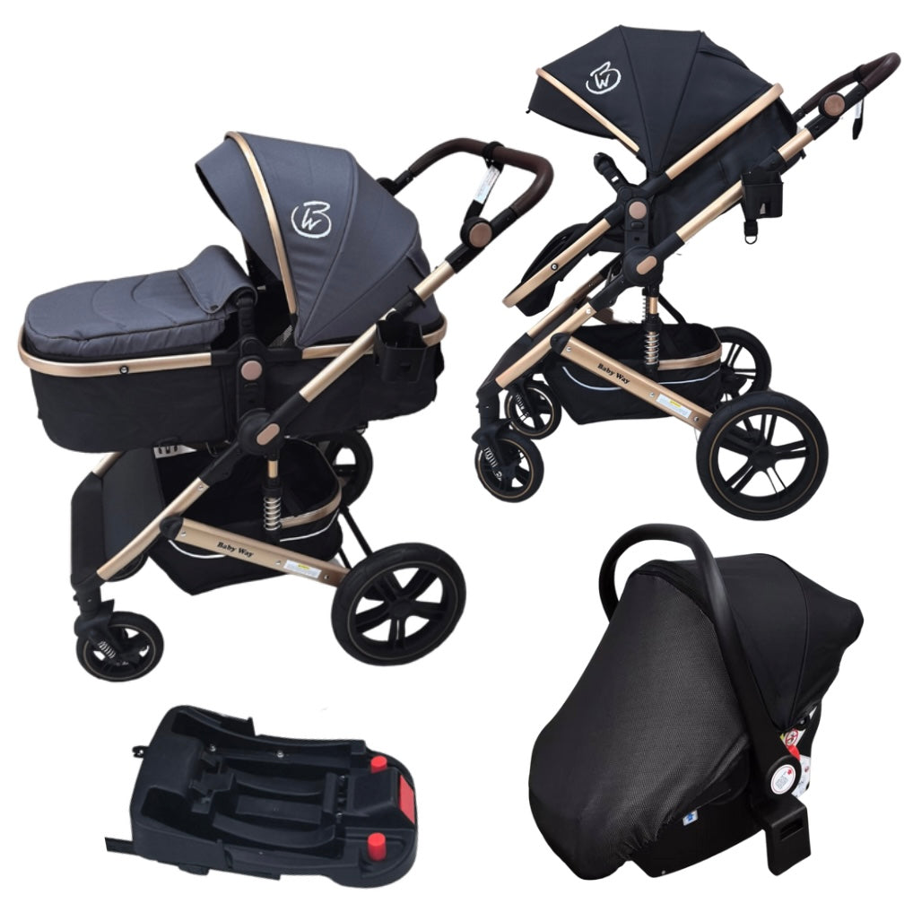 Preorder - Supra 3-in-1 Travel System – Stroller + Bassinet + Capsule Car Seat and Mattress - Black Gold + Colour Options