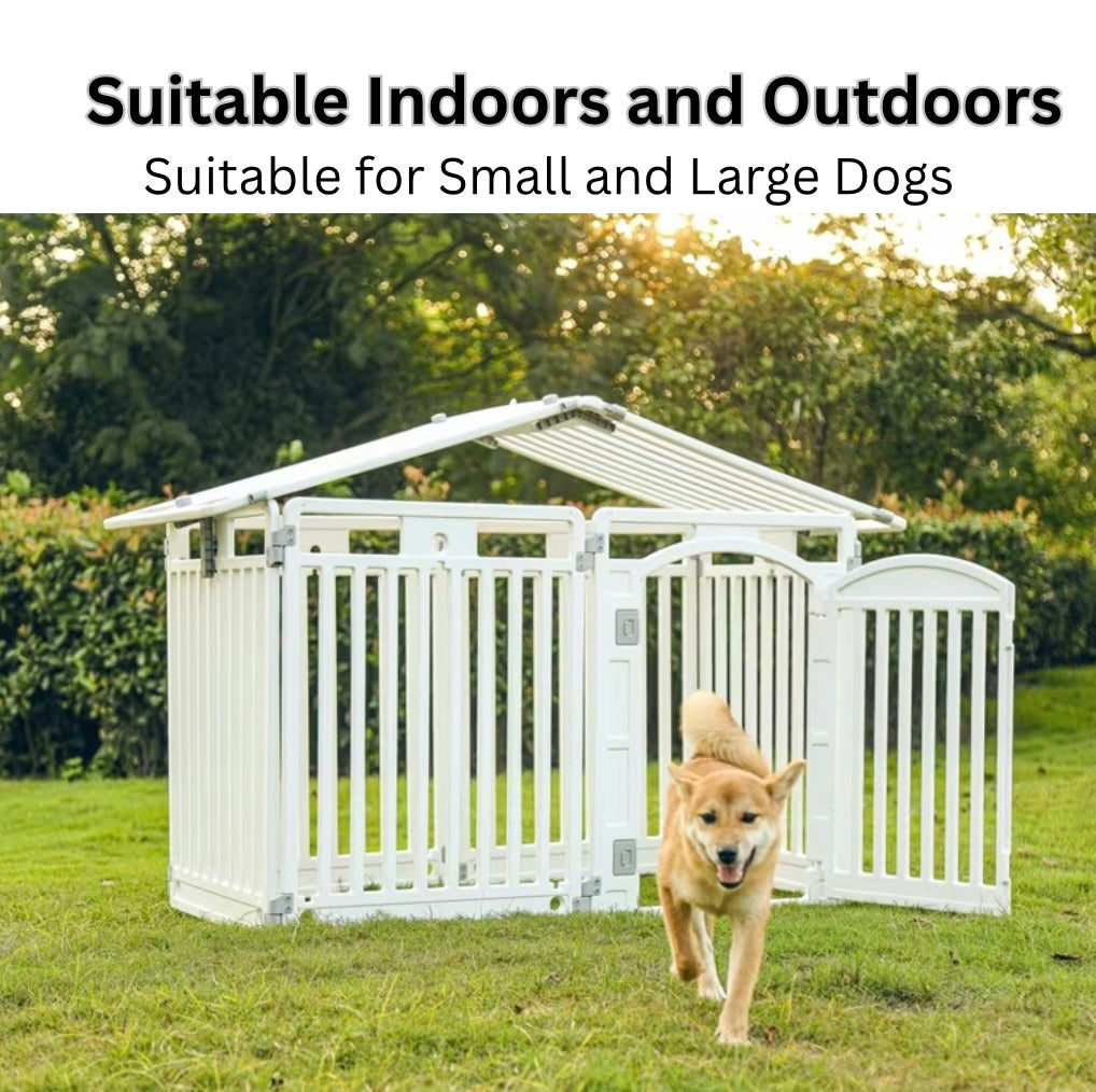 2 in 1 Pet House and
Adjustable Playpen with Roof Feature and Locking Door – BLACK