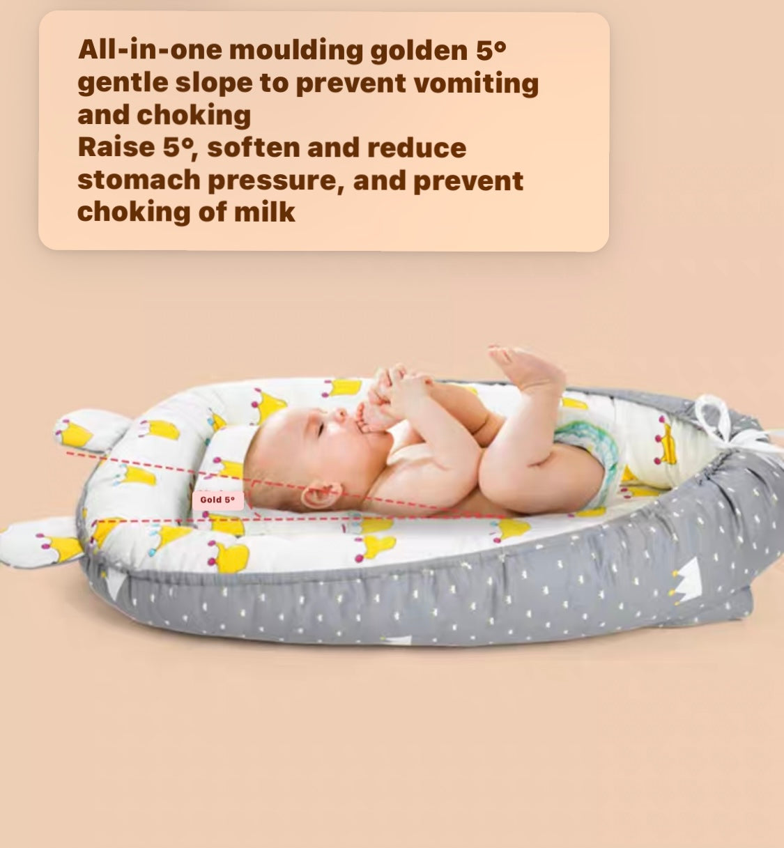 Reversible Baby Lounger with Pillow – Adjustable Portable Baby Bed & Bassinet