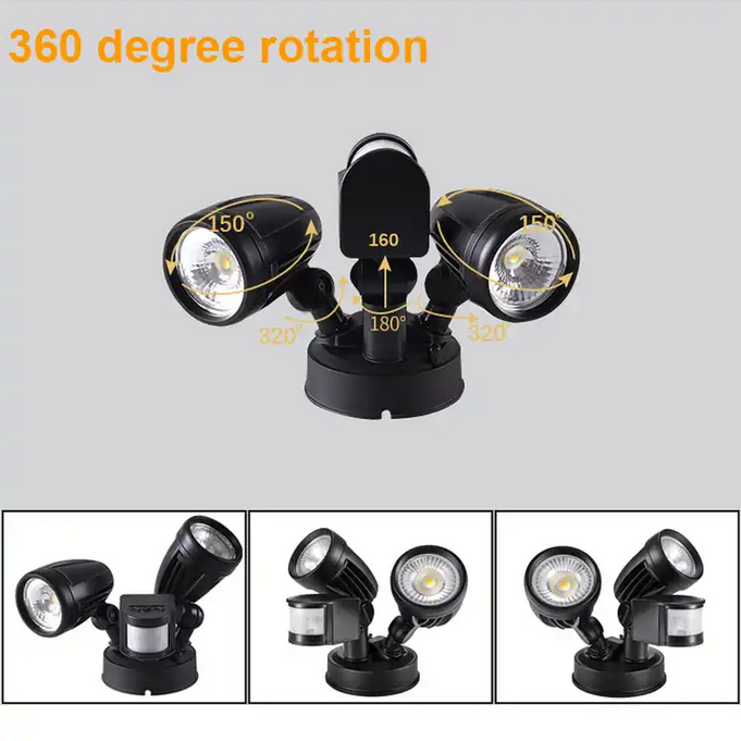 30W LED Security Light with Motion Sensor Outdoor Twin Spotlight Garage IP54