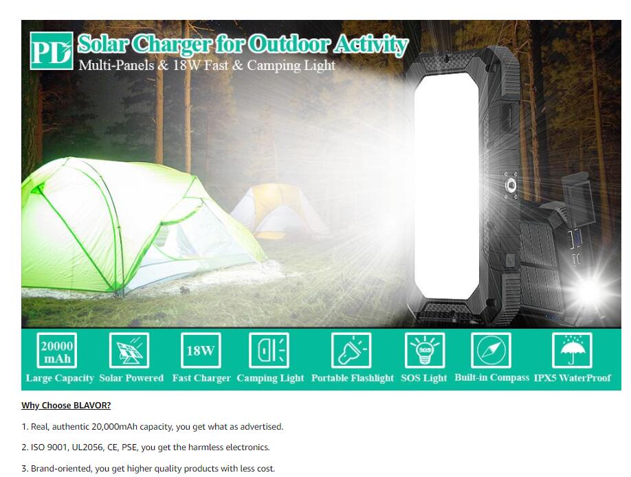 20000mAh Solar Charger Power Bank