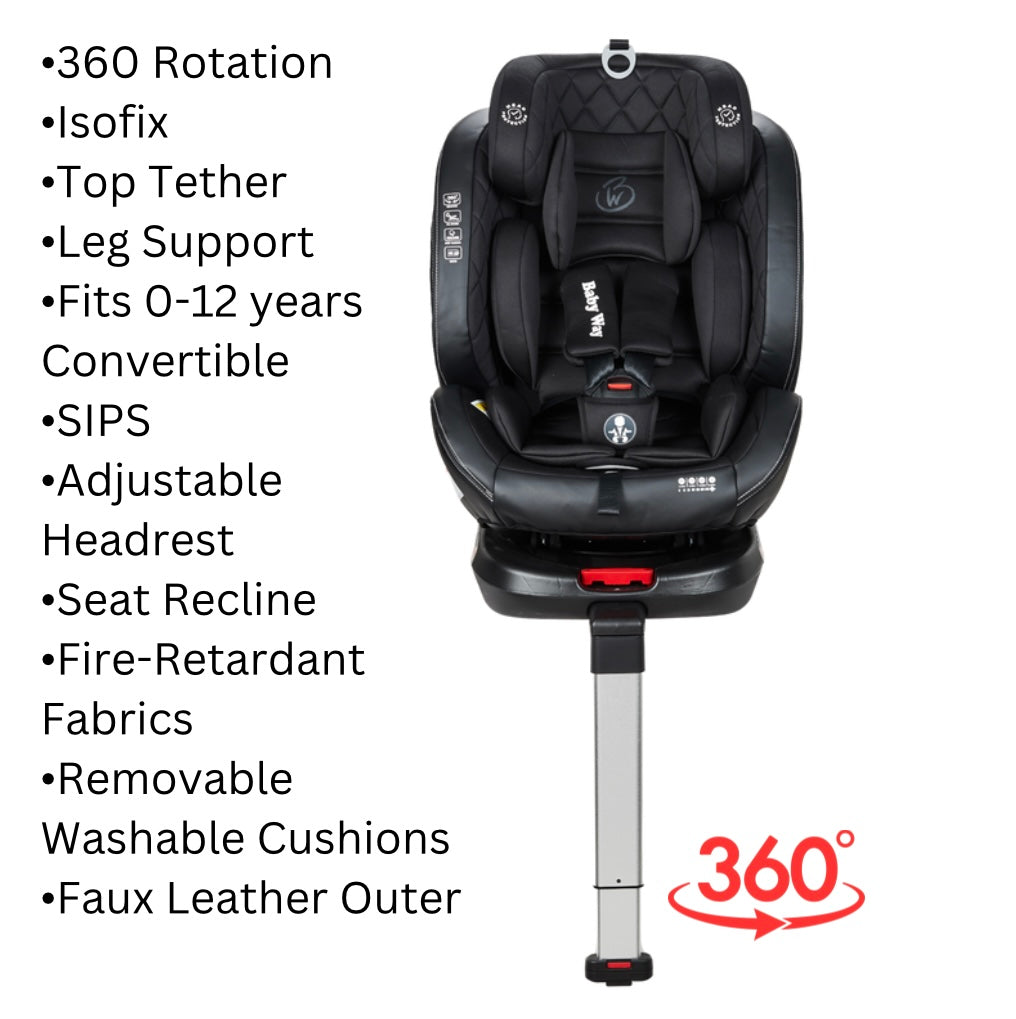 Royal 360 Rotating and Convertible Car Seat with ISOFIX and Leg Support - BLACK