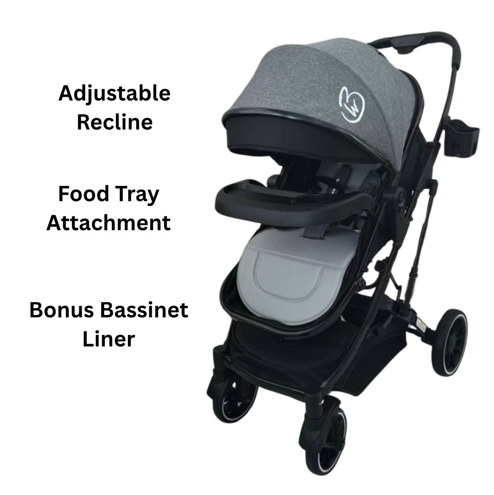 Gold Series 3 in 1 Travel System - Stroller + Bassinet + Capsule with Food Tray - Beige/Gold