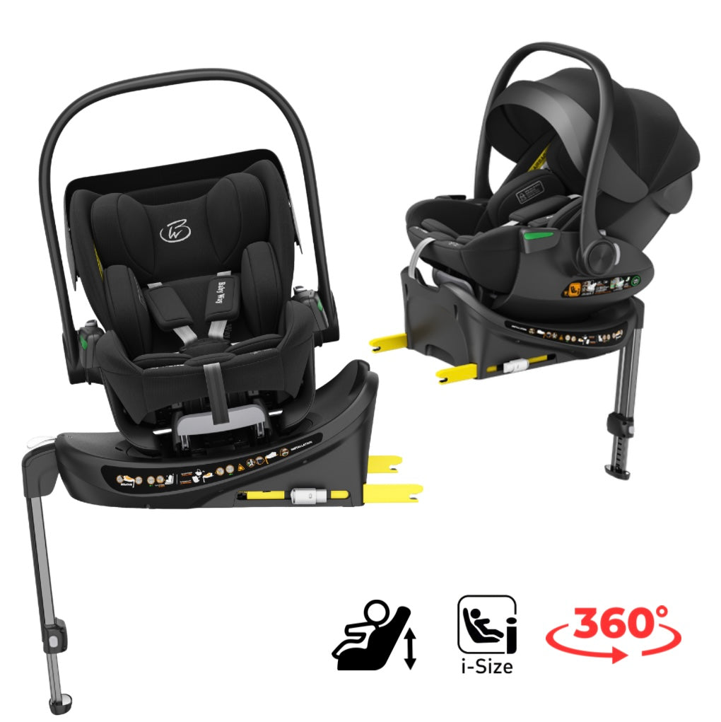 Crown i-Size Reclining Capsule Car Seat + 360 Rotating ISOFIX Base - BLACK