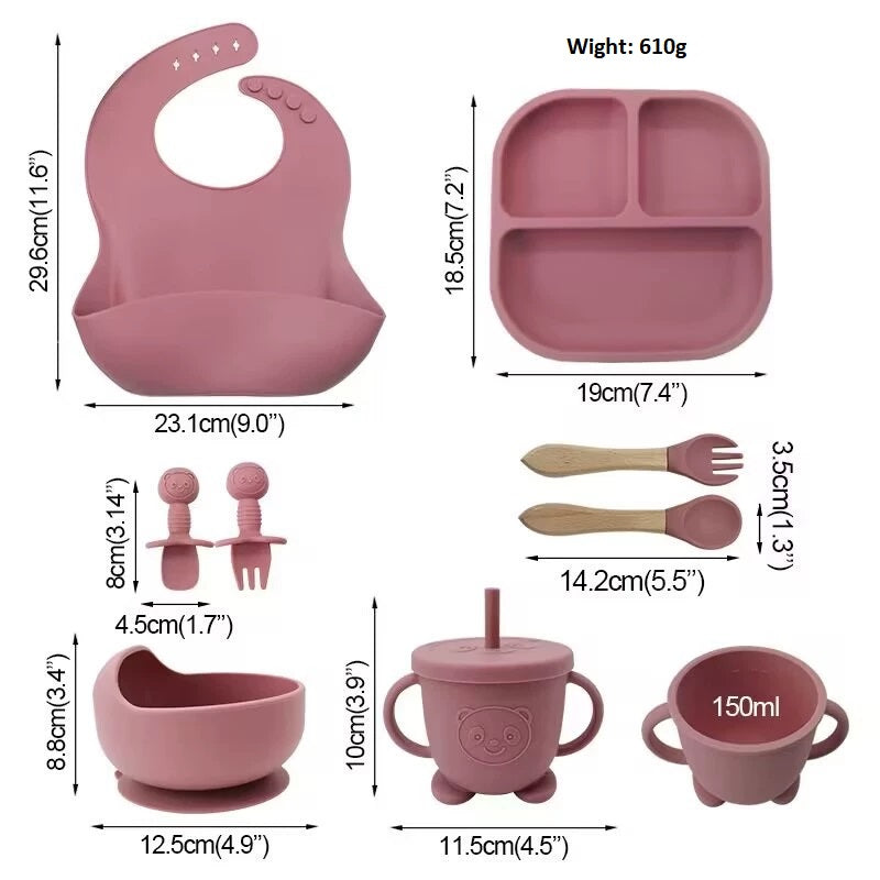 8-Piece Baby Silicone Feeding Set – Warm Sand