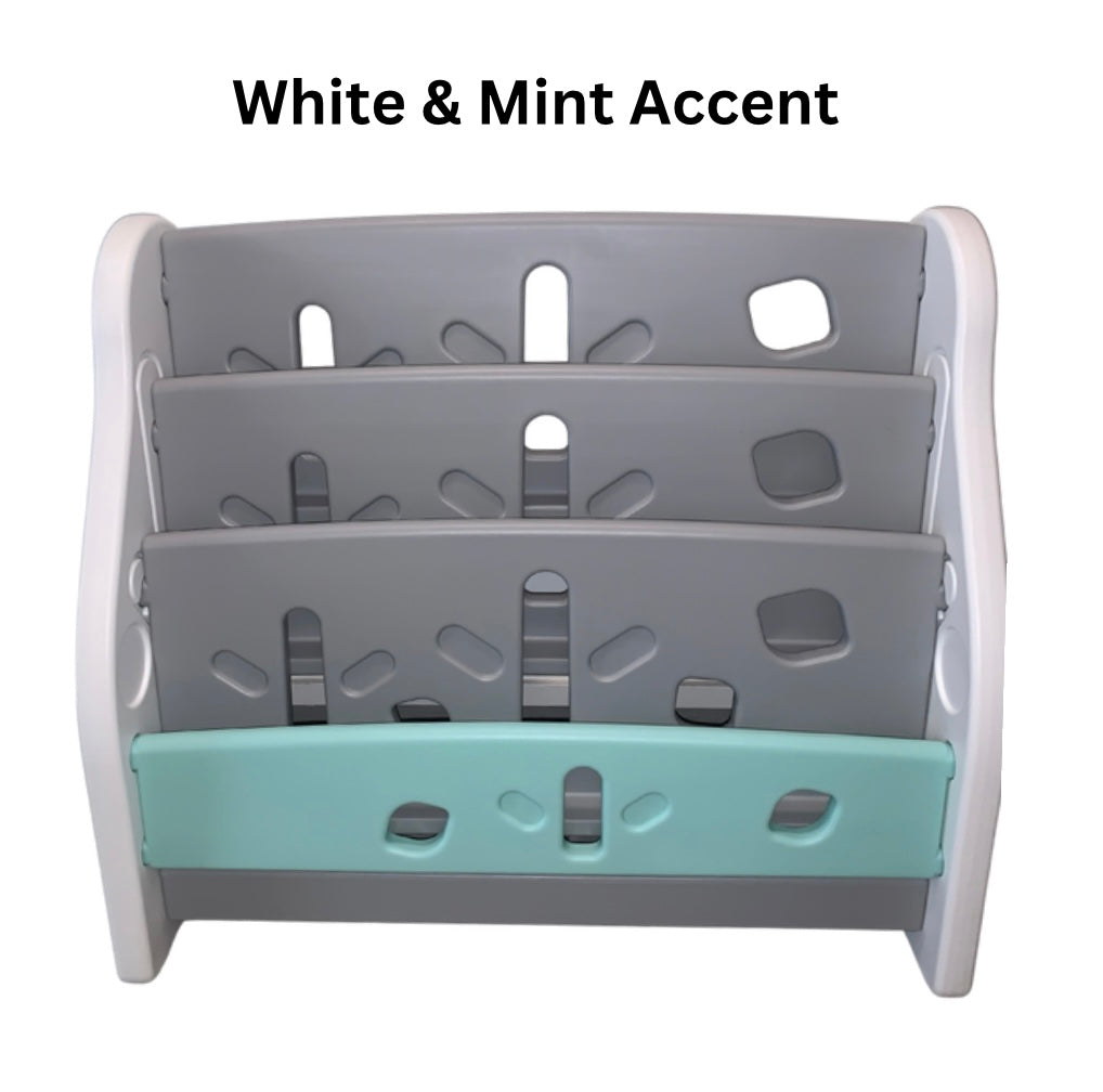 Kids Book Display Shelf – Montessori-Inspired Bookshelf - Grey/Mint