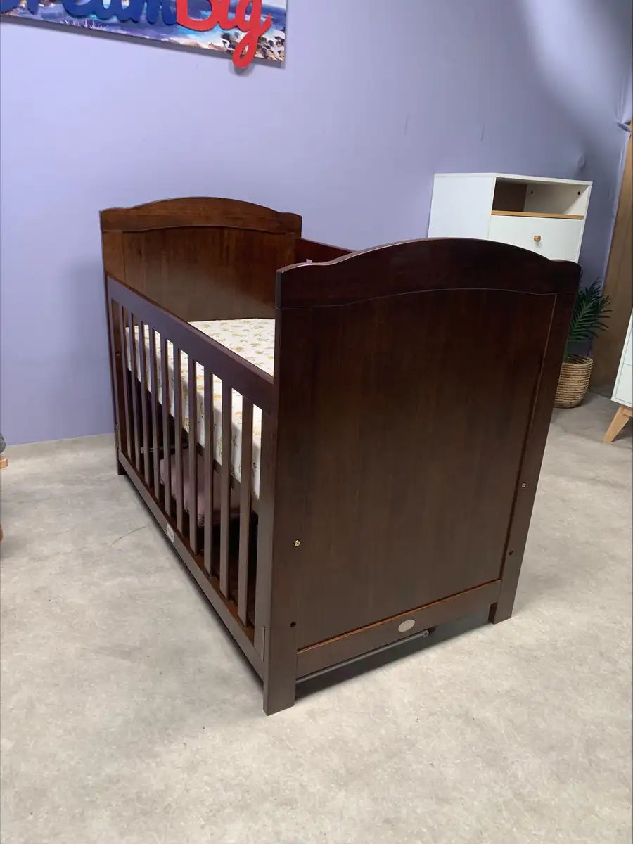 Kapai DELTA Wooden Baby Cot Drop Side with Drawer - COFFEE