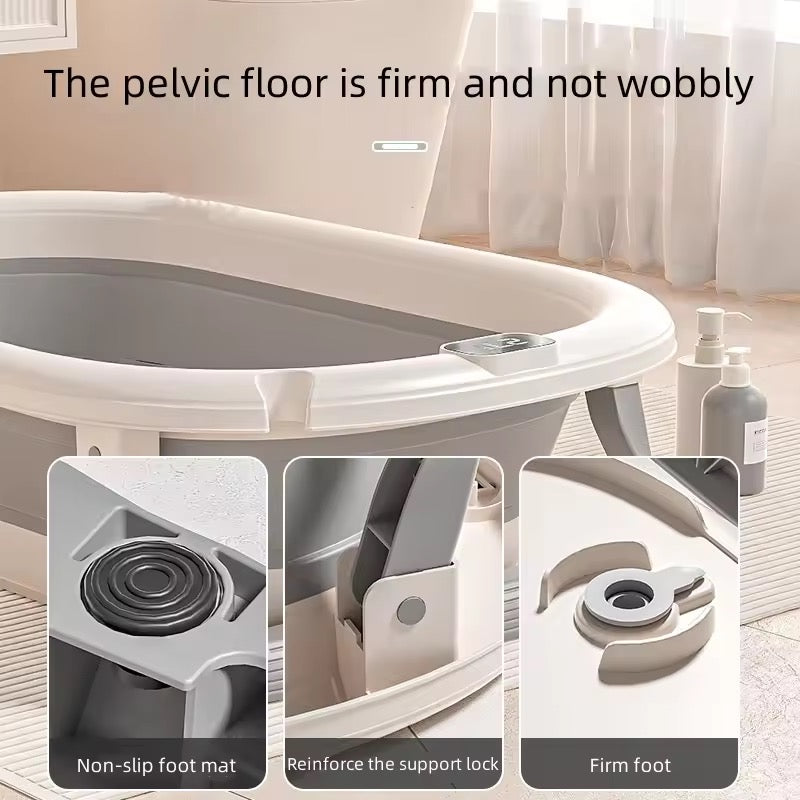 Preorder - Foldable Baby Bath with Digital Thermometer & Newborn Support Rack - GREY