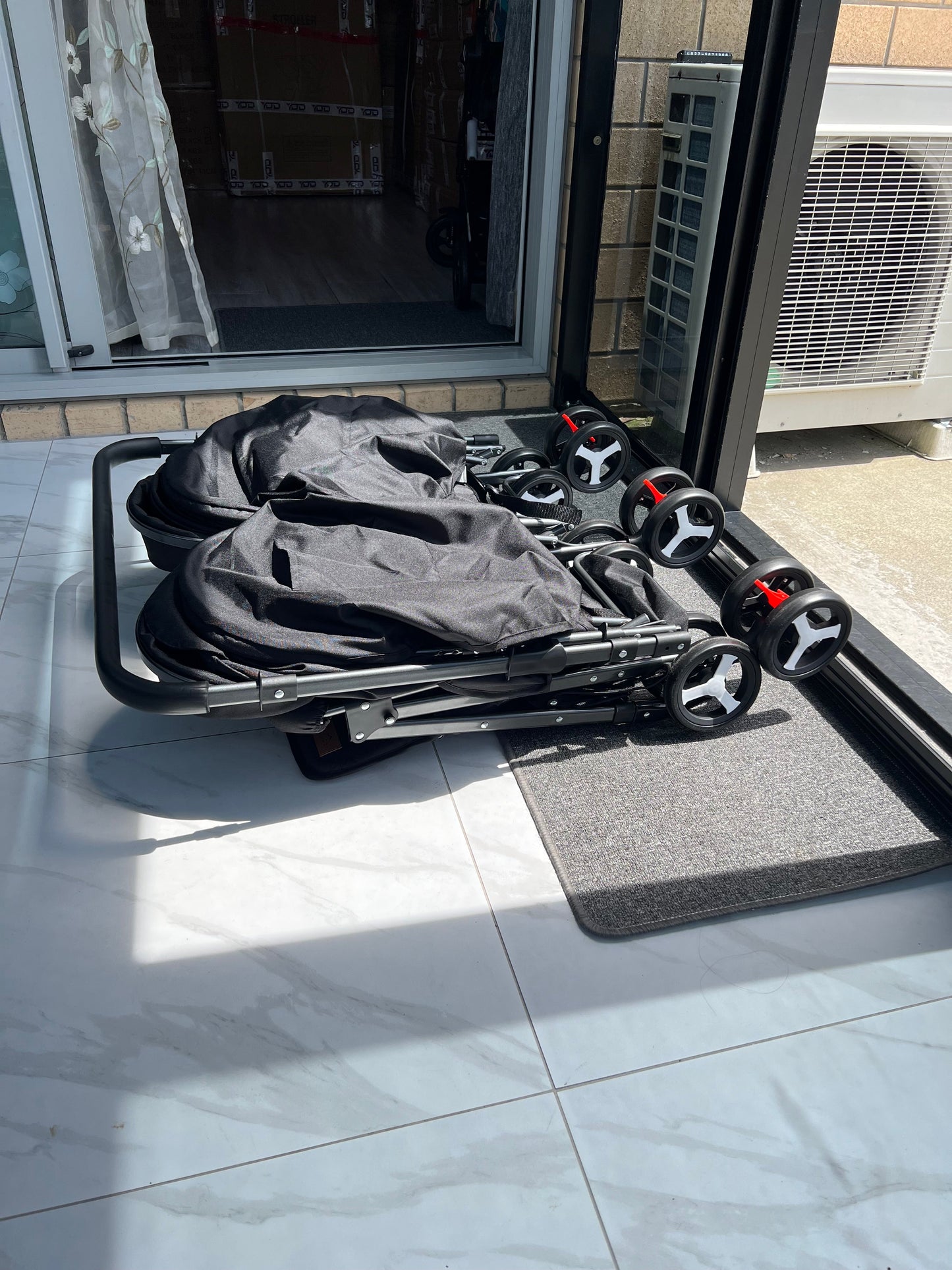 Black 2-Way Folding Compact Double / Twin Stroller + Rain Cover