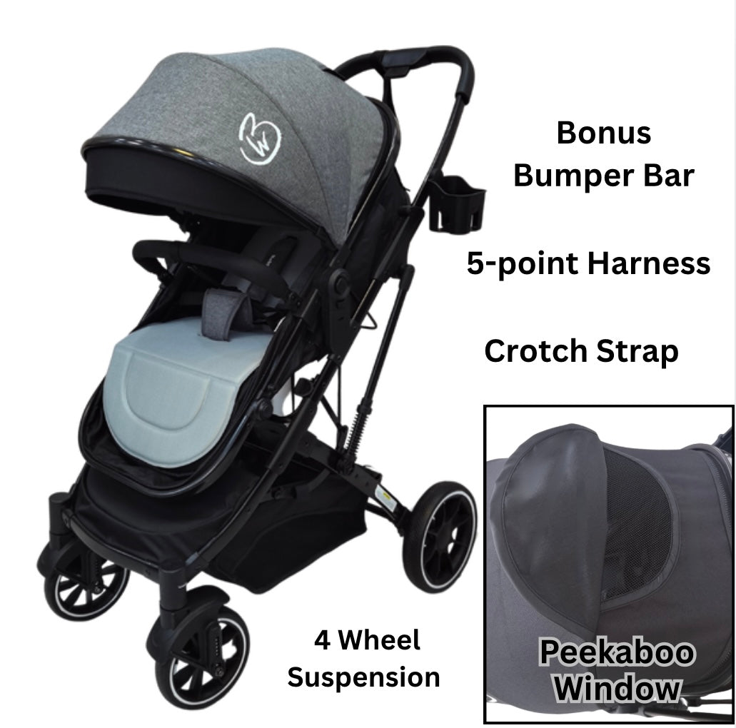 Gold Series 3-in-1 Travel System - Bassinet + Stroller + Capsule with Food Tray - Grey/Black