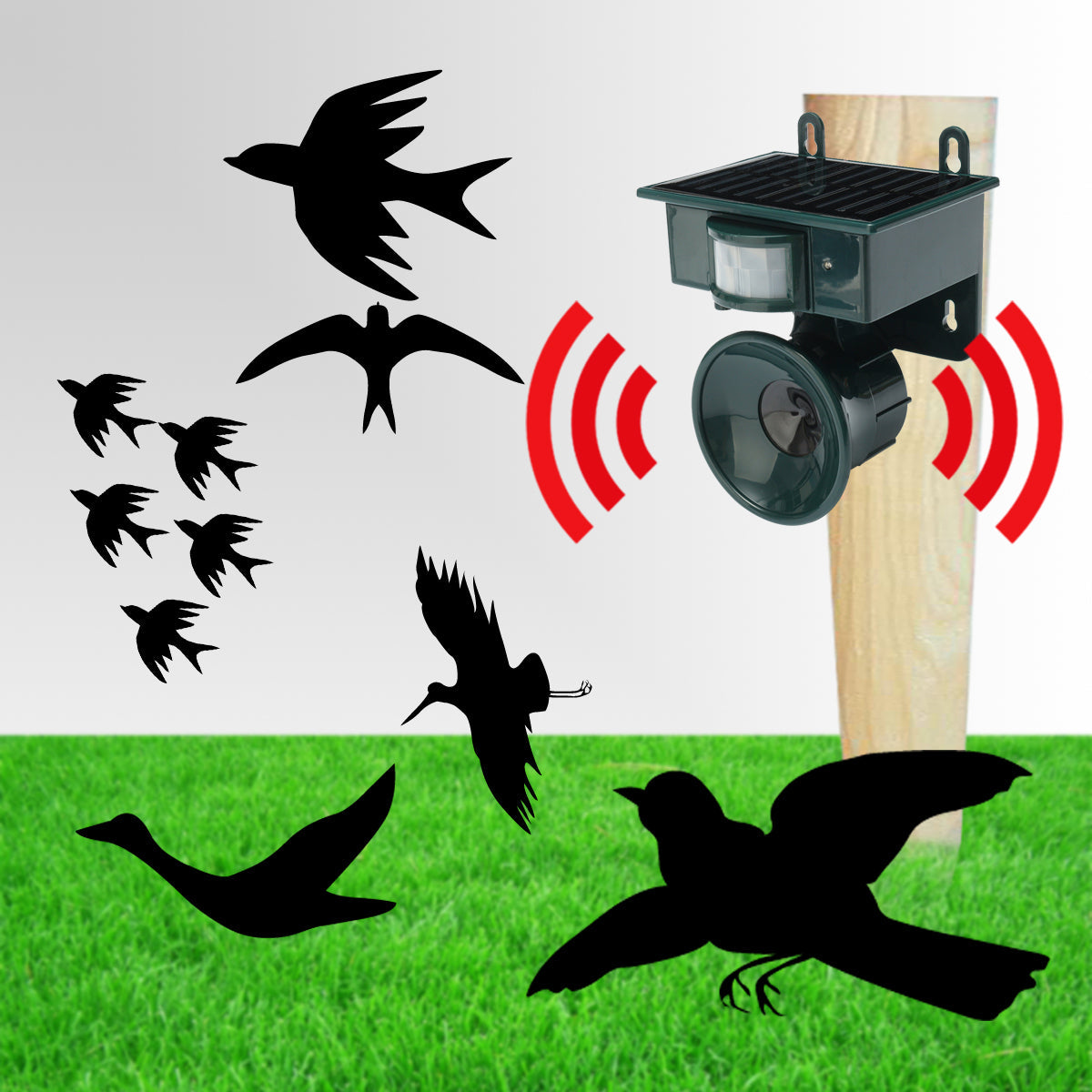 Solar Ultrasonic Bird Repeller Pest Animal Deterrent