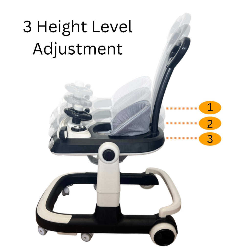 Roadster 3 in 1 Baby Walker with Activity Toy Bar and Parent Push Handle - BLACK