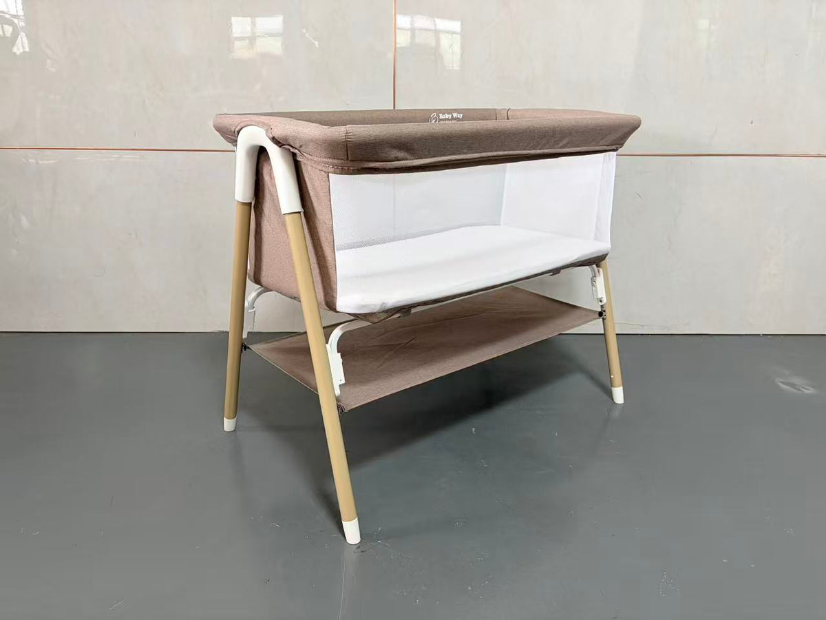 Preorder - Aurelia Taupe Bedside Baby Bassinet + Storage Shelf