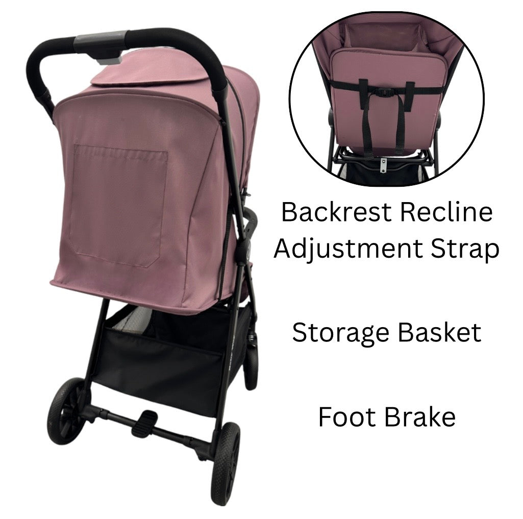 Roam Compact Travel-Friendly Stroller with Extended Canopy - PINK