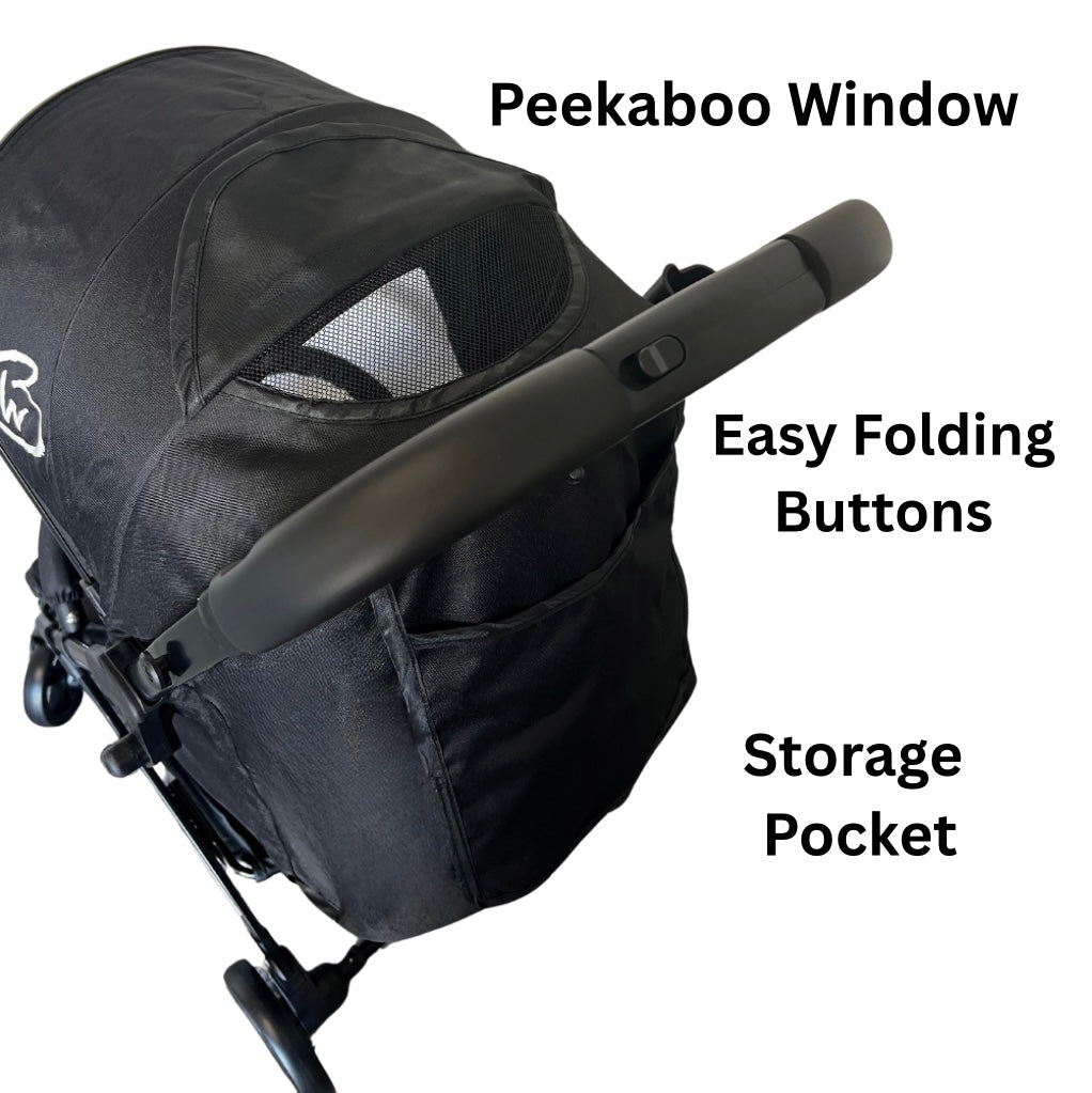 Mico Compact Folding Travel Stroller with Cup Holder and Extra Liner - BLACK