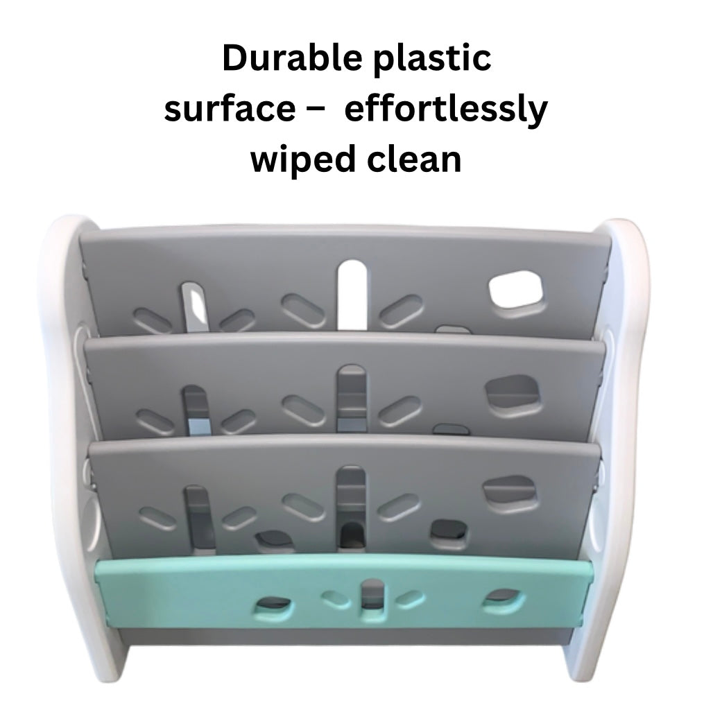 Kids Book Display Shelf – Montessori-Inspired Bookshelf - Grey/Mint