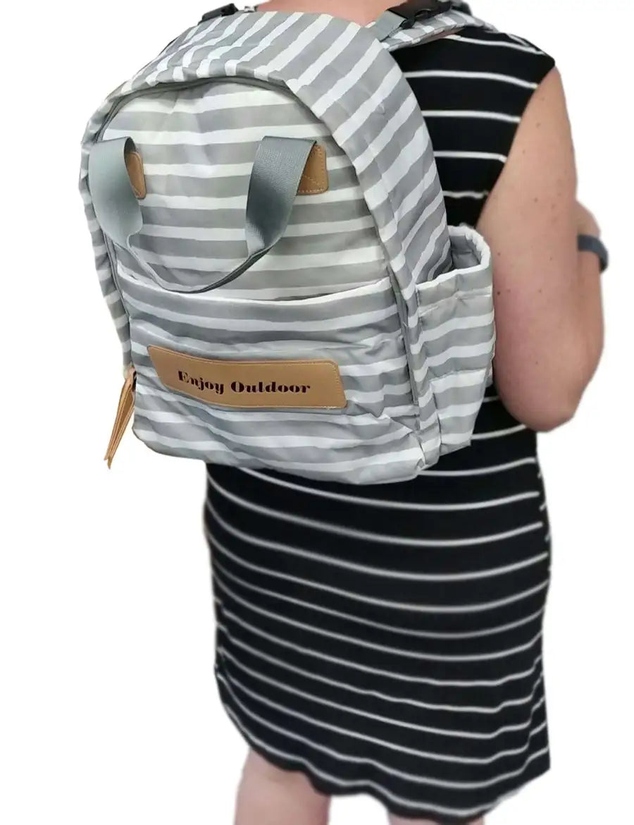 Diaper Bag Backpack GREY-WHITE STRIPES - Babyonline