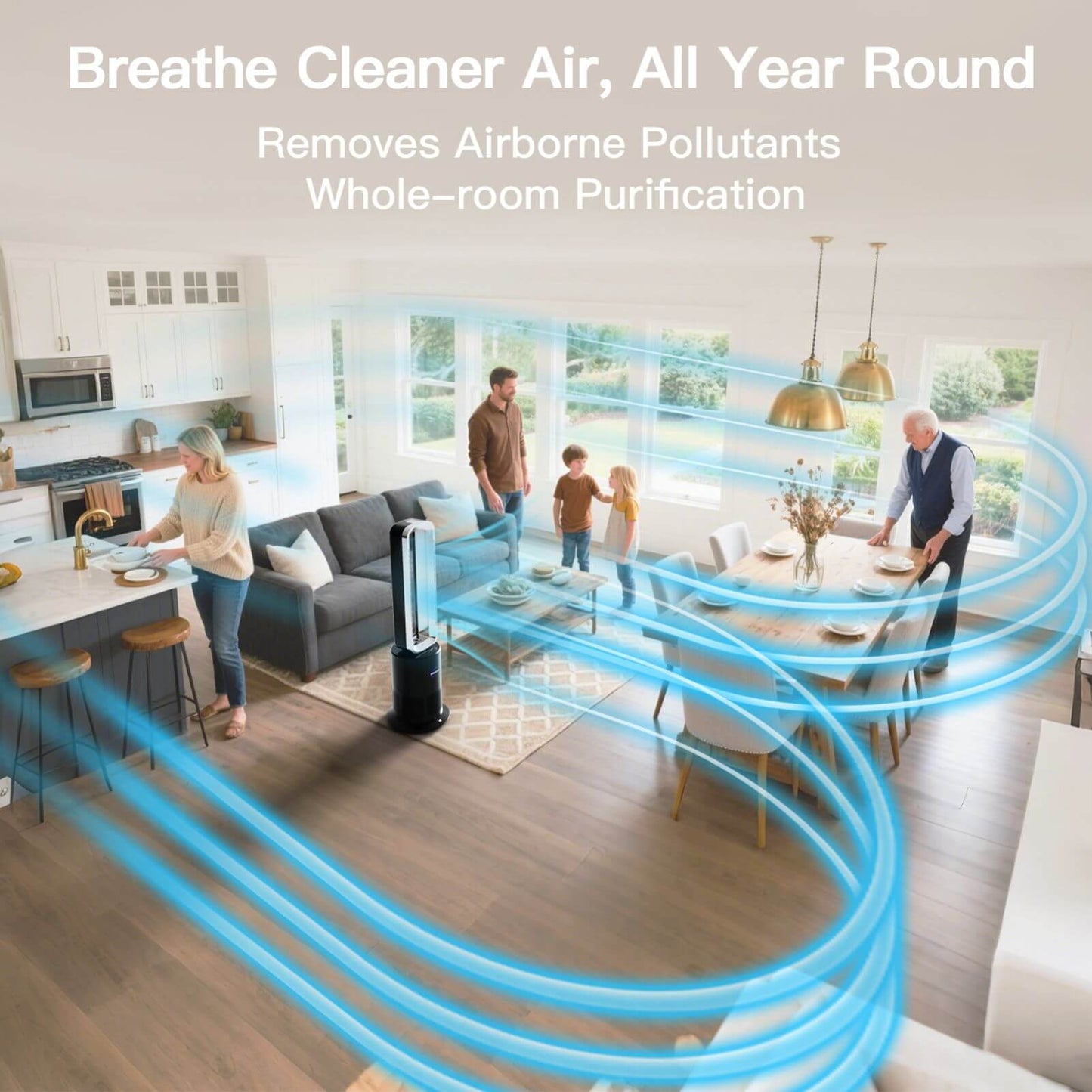 3 in 1 Hot & Cool Bladeless Fan Heater with Air Purifier | PureAir | Silver/White