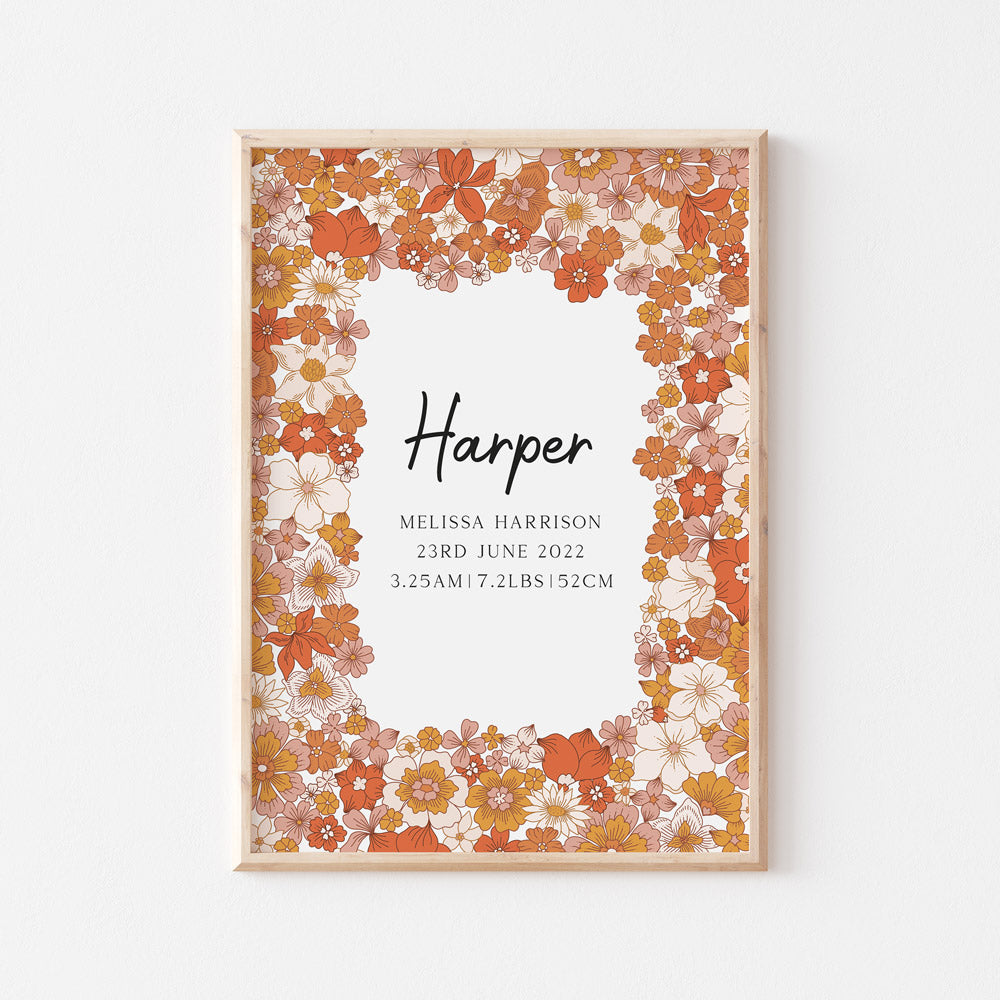 Wall Print | Boho Bloom Birth Detail Keepsake Print