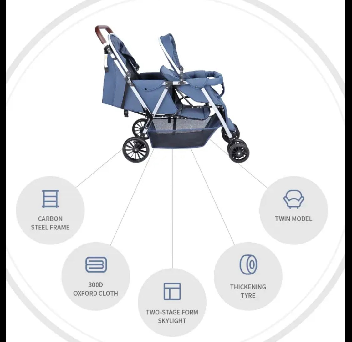 Tandem Double Stroller with Rain Cover