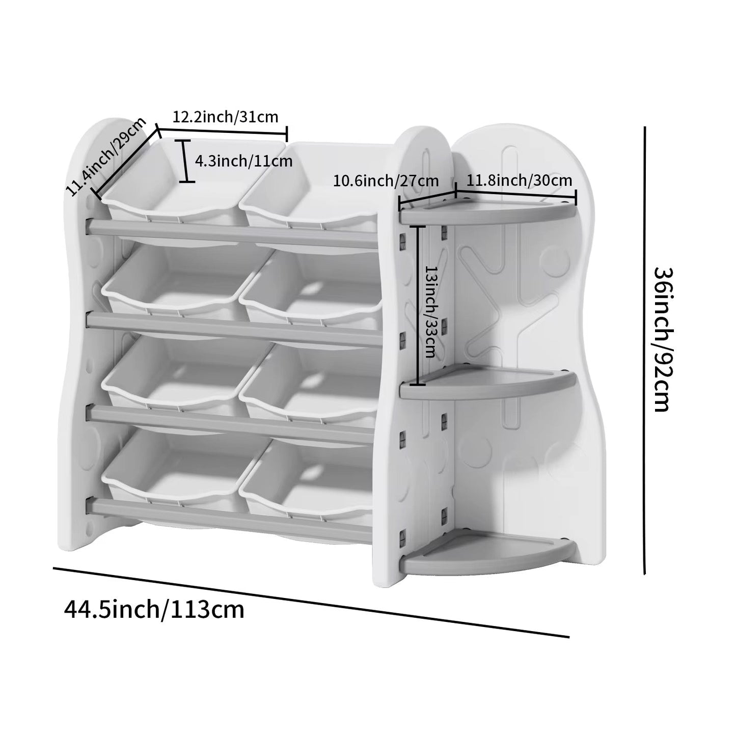 Treehouse Toy & Book Storage Shelf with 8 Bins – White & Grey