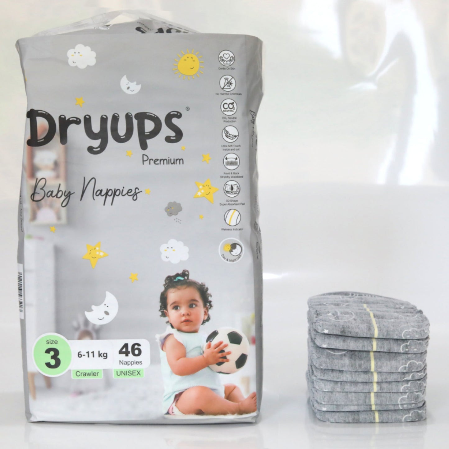 Dryups Premium Nappies Unisex Size 3 Crawler (6-11kg)
