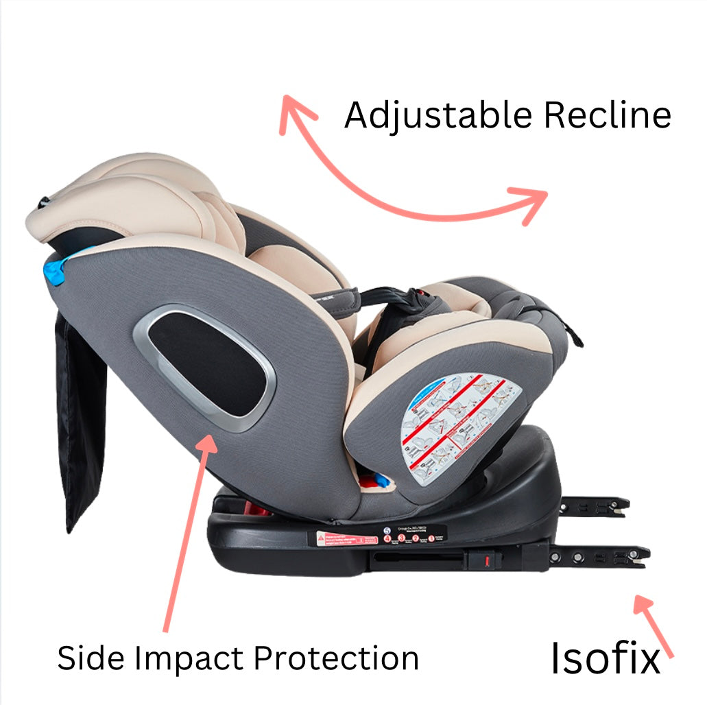SafeHalo 360 Rotating and Convertible Car Seat with ISOFIX for All Ages - KHAKI