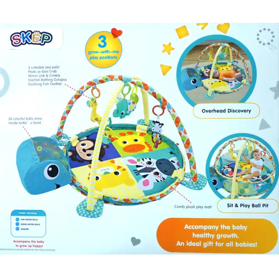 3-in-1 Baby Activity Gym Mat & Ball Pit Blue Turtle - 88968 - Babyonline