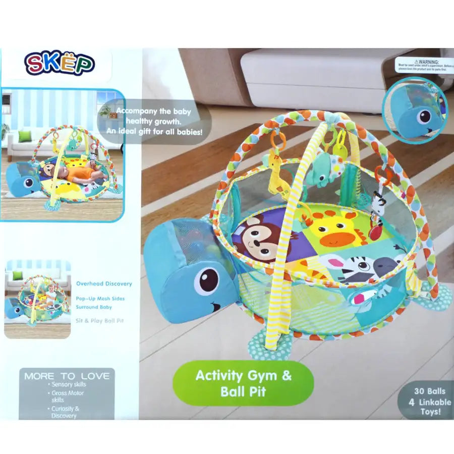 3-in-1 Baby Activity Gym Mat & Ball Pit Blue Turtle - 88968 - Babyonline