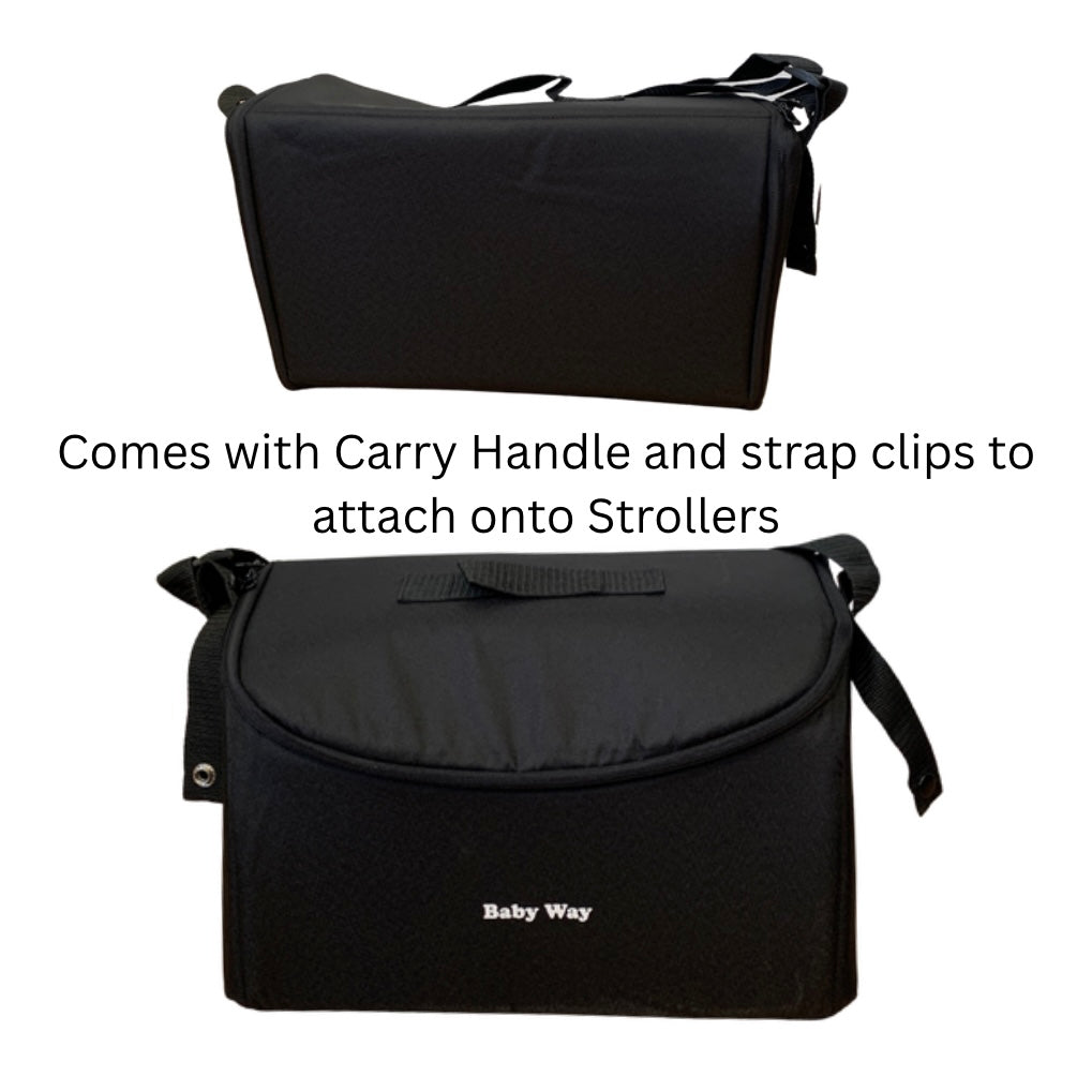 Multifunctional Nappy Bag – Universal Stroller Caddy & Portable Changing Mat - BLACK