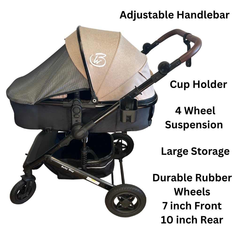Preorder - Evolve - 3 in 1 Stroller + Bassinet + i-Size Capsule Travel System with Mattress + Beige Skin