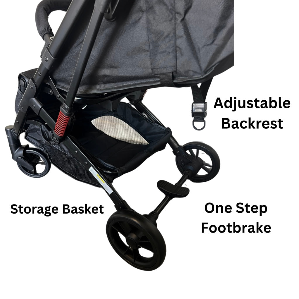 Mico Compact Folding Travel Stroller with Cup Holder and Extra Liner - BLACK