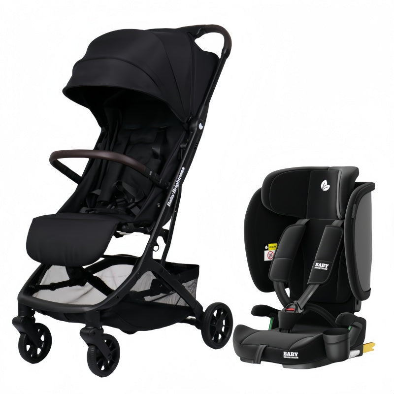 Baby Brightness AirGo Lightweight Compact Travel Pram and Portable ISOFIX Travel Booster Car Seat Black