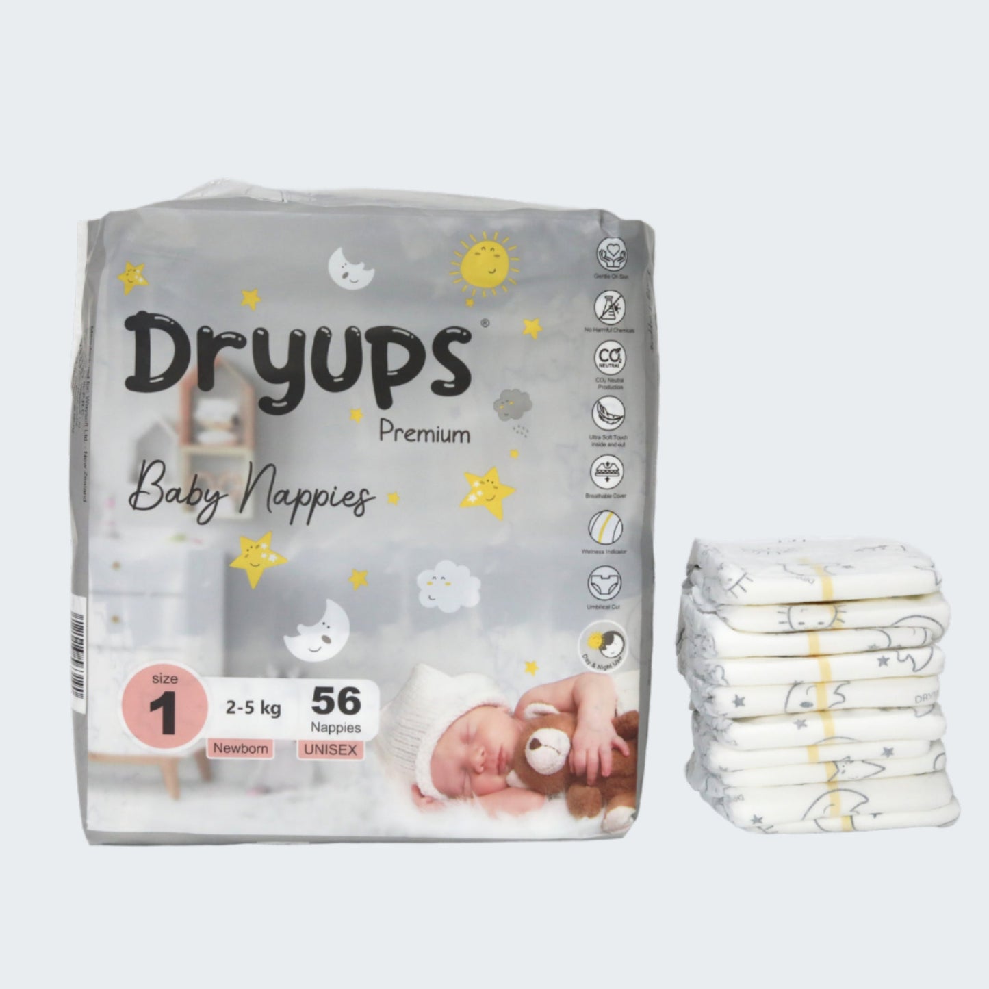 Dryups Premium Nappies Unisex Size 1 Newborn (2-5kg)