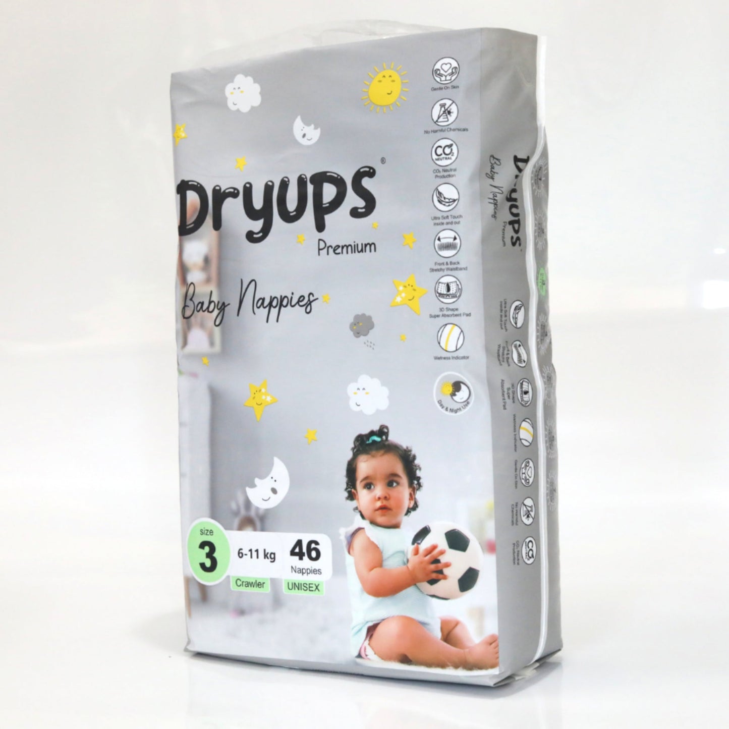 Dryups Premium Nappies Unisex Size 3 Crawler (6-11kg)