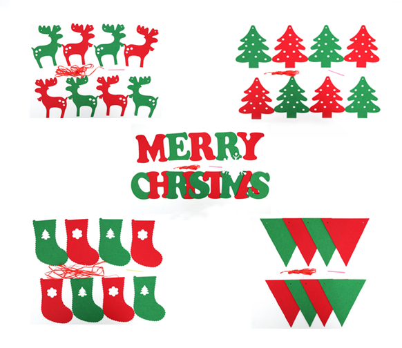 46PCS Merry Christmas Banner Decorations Bunting Sign