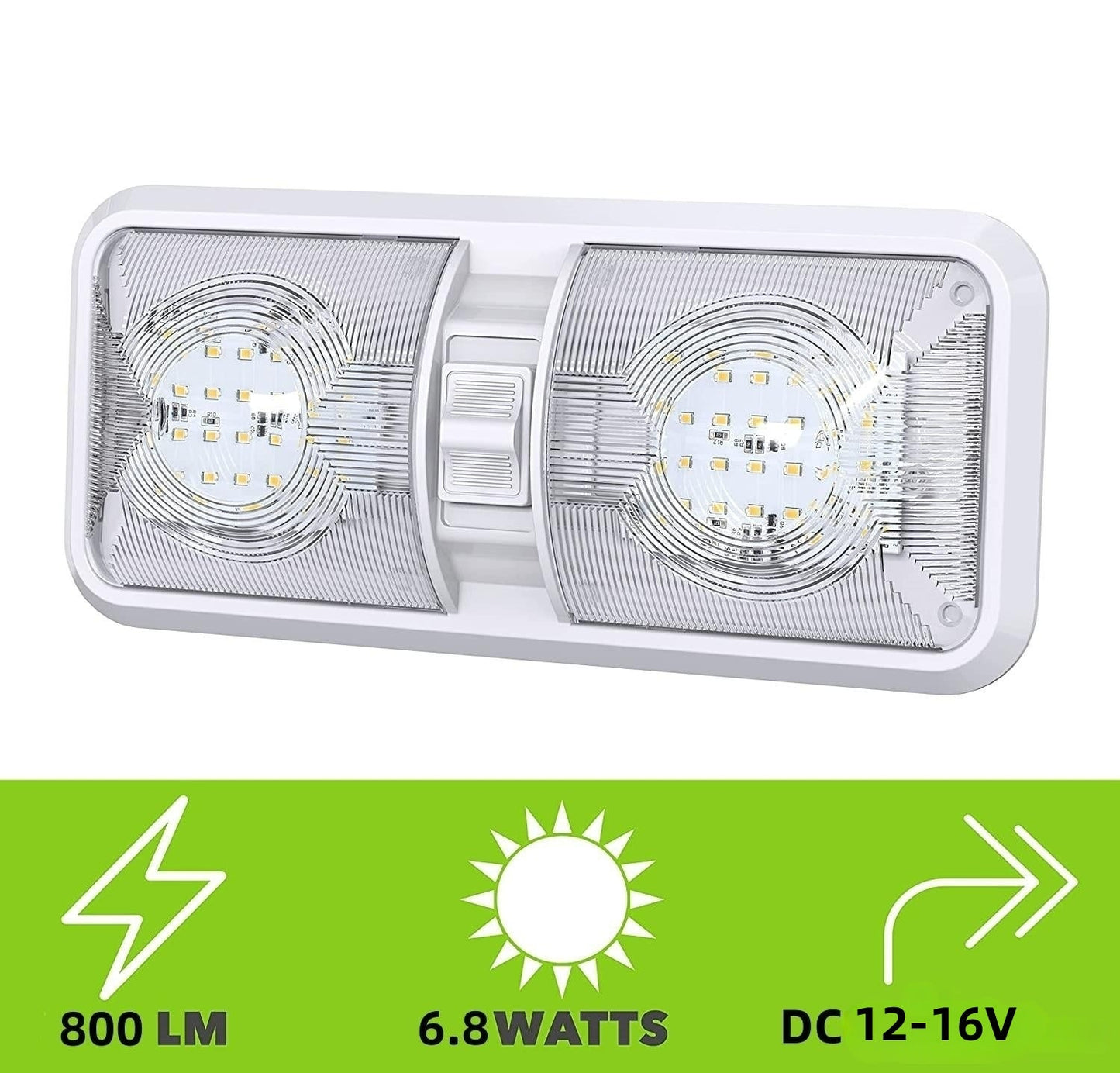 LED 2 Pack RV LED Ceiling Double Dome Light Fixture