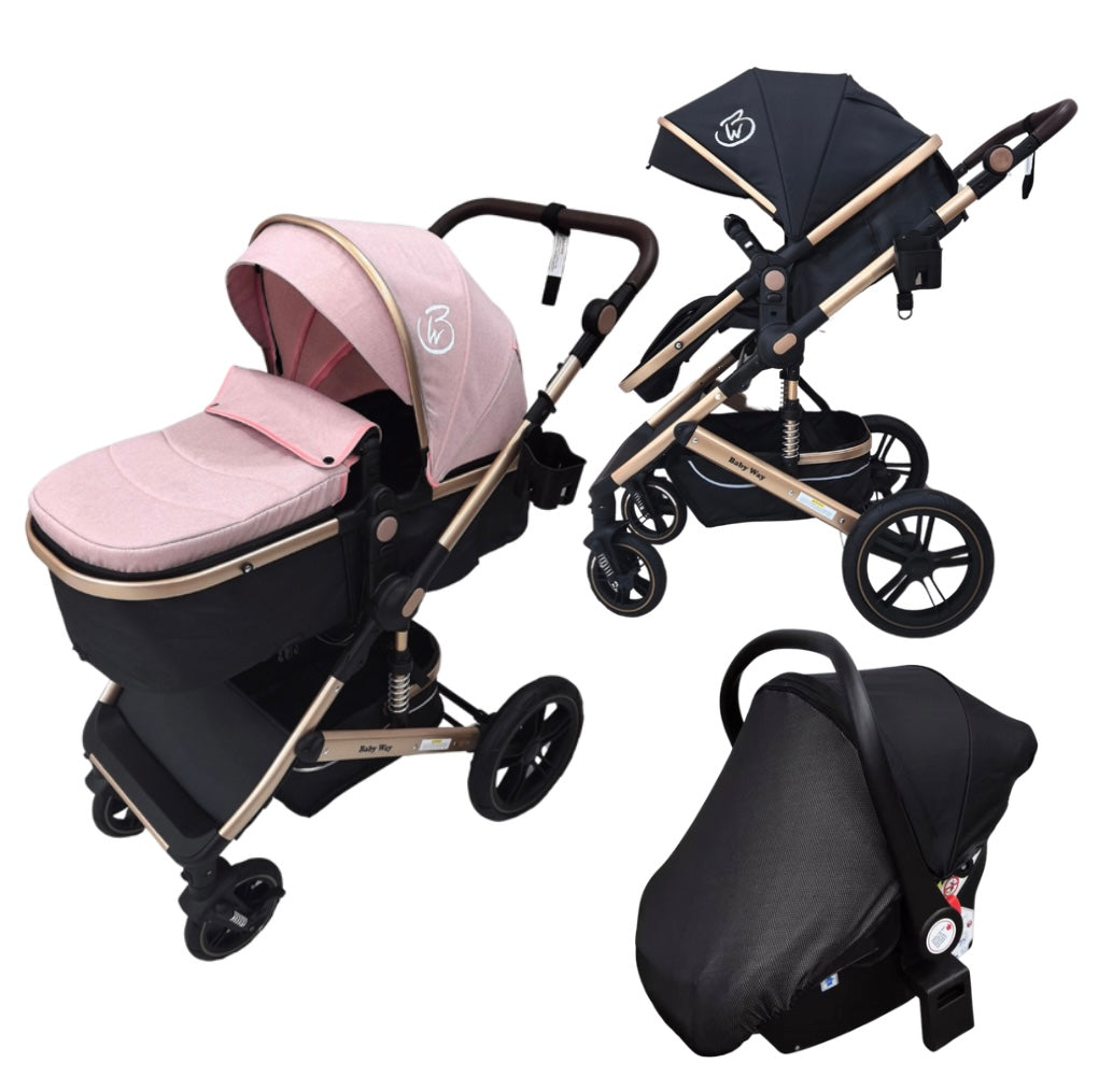 Preorder - Supra 3-in-1 Travel System – Stroller + Bassinet + Capsule Car Seat and Mattress - Black Gold + Colour Options