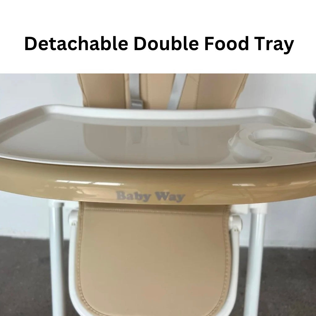Elevate Adjustable and Folding High Chair with Locking Wheels & Storage Basket - BEIGE