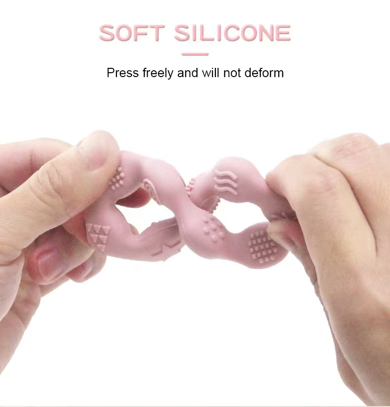 Soft Silicone & Wood Teether Toy – Pink or Green