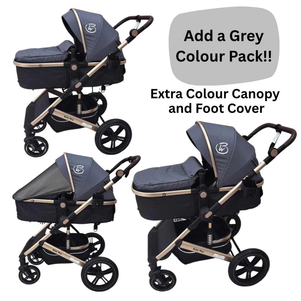 Preorder - Supra 3-in-1 Travel System – Stroller + Bassinet + Capsule Car Seat and Mattress - Black Gold + Colour Options