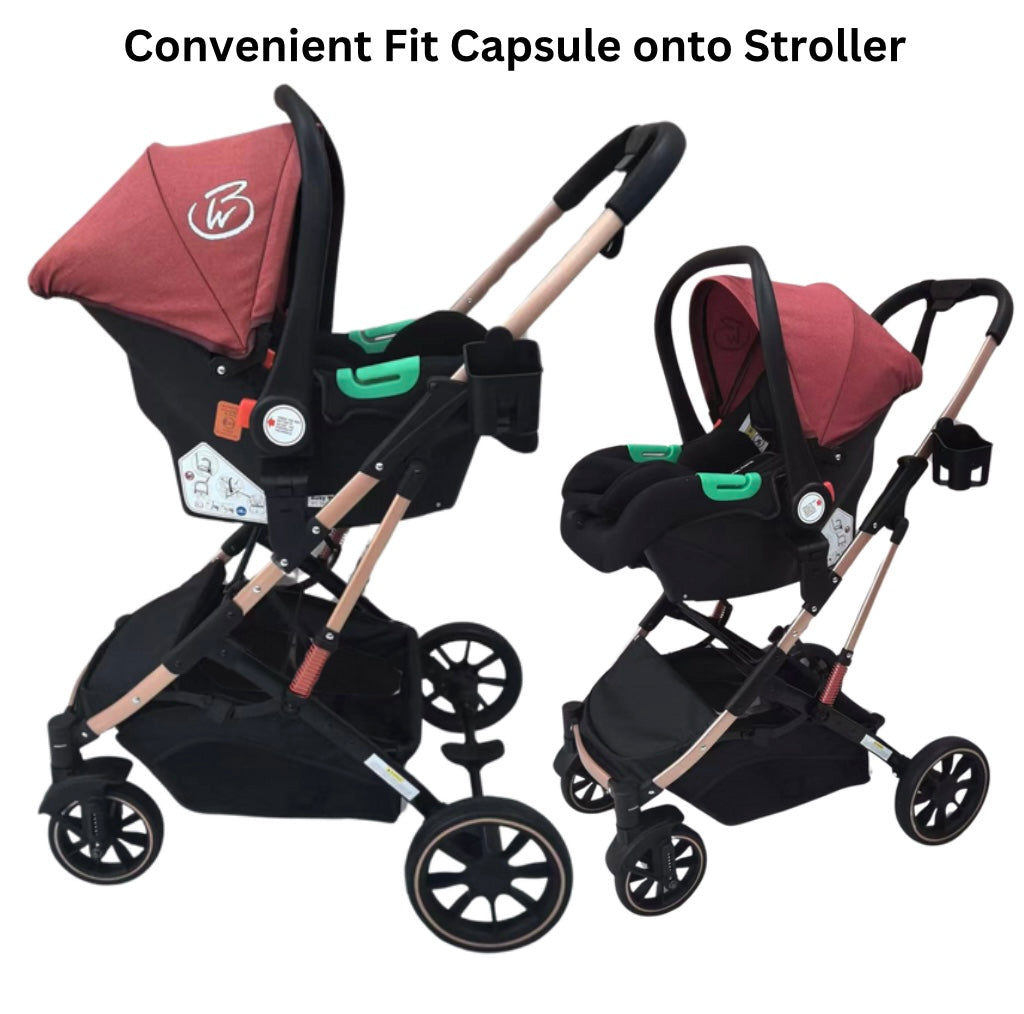 Gold Series 3-in-1 Travel System – Stroller + Bassinet + Capsule and Food Tray - Red/Gold