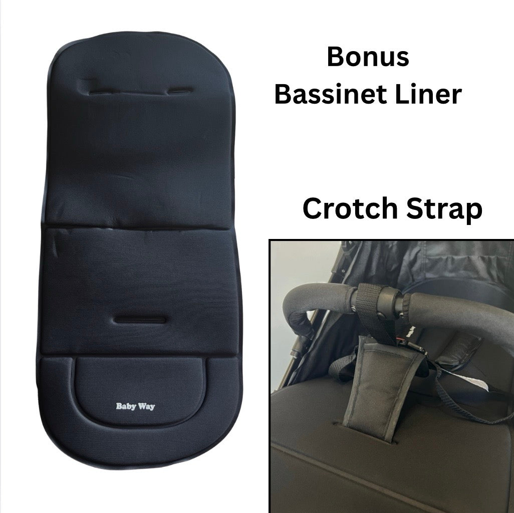 Mico Compact Folding Travel Stroller with Cup Holder and Extra Liner - BLACK